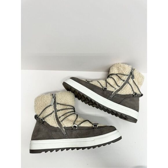 Blondo Winter Boot Size 9.5 Waterproof Gray Cream Suede Shearling Upper Lace Up - Picture 6 of 11